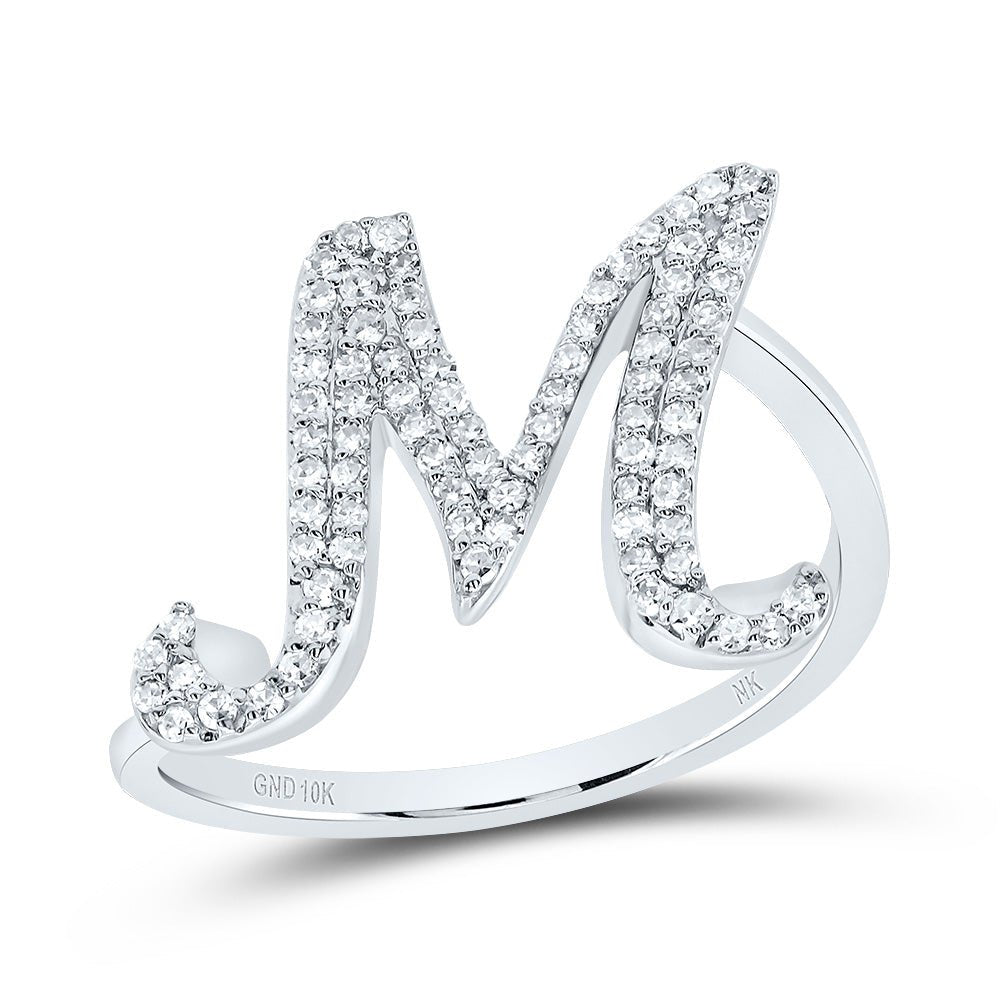 10K White Gold Diamond Gift Initial "M" Ring 1/4 Cttw - Splendid Jewellery