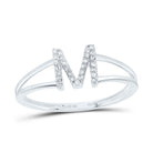 10K White Gold Diamond Gift Initial "M" Women's Ring 1/12 Cttw - Splendid Jewellery