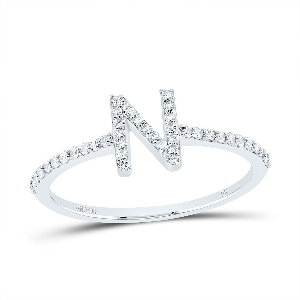 10K White Gold Diamond Gift Initial "N" Ring 1/6 Cttw - Splendid Jewellery