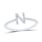 10K White Gold Diamond Gift Initial "N" Ring 1/6 Cttw - Splendid Jewellery