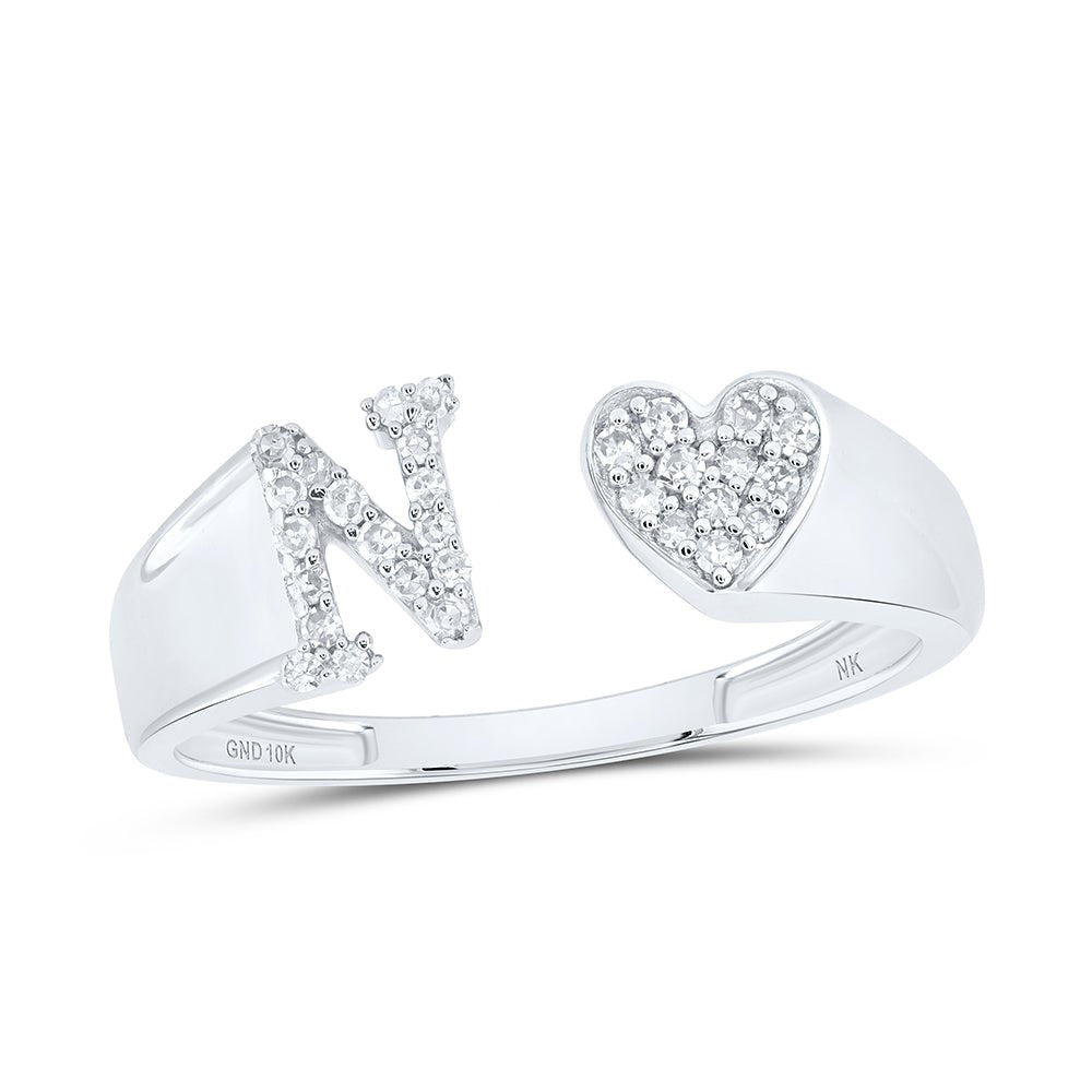 10K White Gold Diamond Gift Initial "N" Women's Heart Ring 1/8 Cttw - Splendid Jewellery