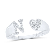 Load image into Gallery viewer, 10K White Gold Diamond Gift Initial "N" Women's Heart Ring 1/8 Cttw - Splendid Jewellery