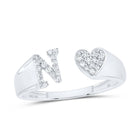 10K White Gold Diamond Gift Initial "N" Women's Heart Ring 1/8 Cttw - Splendid Jewellery