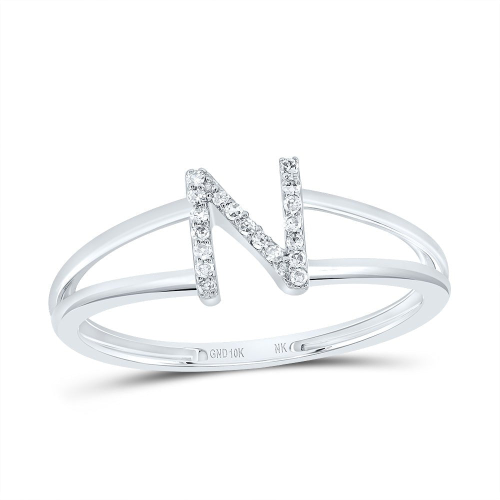 10K White Gold Diamond Gift Initial "N" Women's Ring 1/20 Cttw - Splendid Jewellery