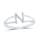 10K White Gold Diamond Gift Initial "N" Women's Ring 1/20 Cttw - Splendid Jewellery