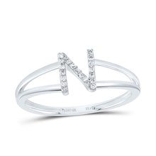 Load image into Gallery viewer, 10K White Gold Diamond Gift Initial "N" Women's Ring 1/20 Cttw - Splendid Jewellery