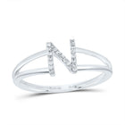 10K White Gold Diamond Gift Initial "N" Women's Ring 1/20 Cttw - Splendid Jewellery