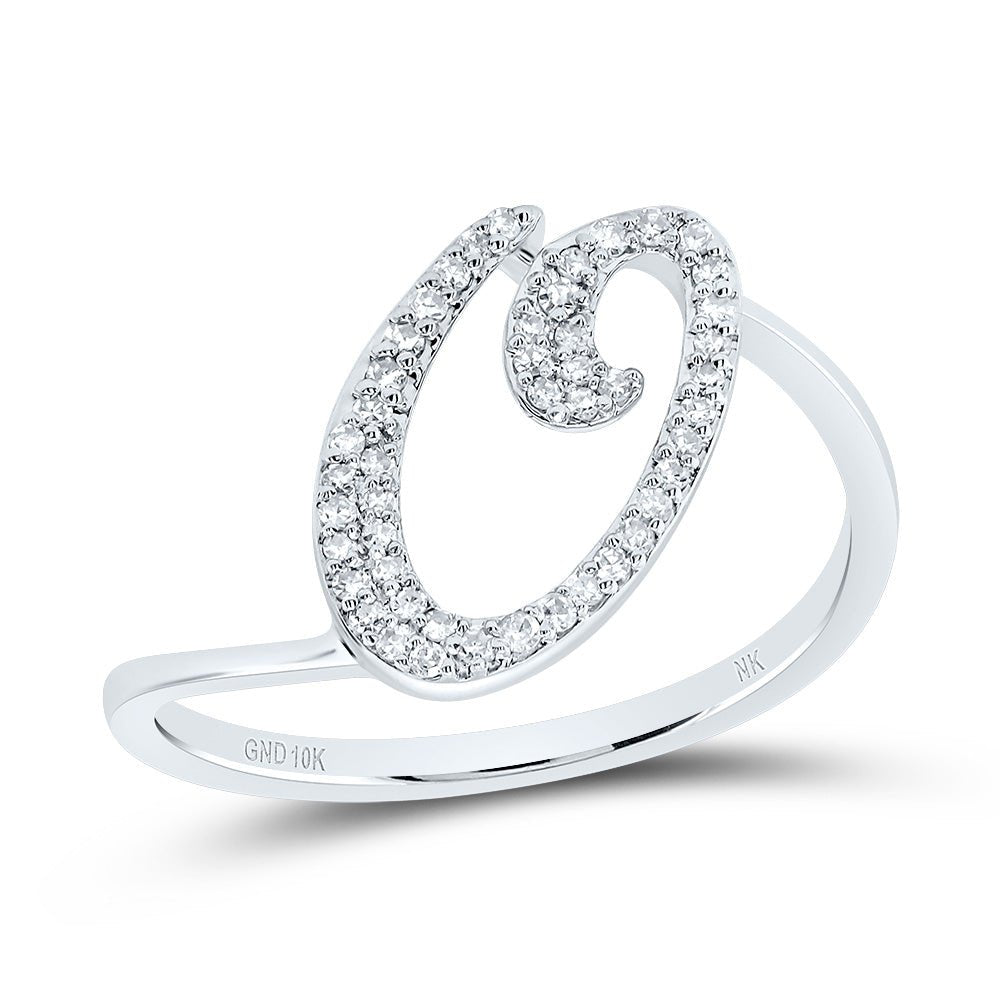 10K White Gold Diamond Gift Initial "O" Ring 1/6 Cttw - Splendid Jewellery