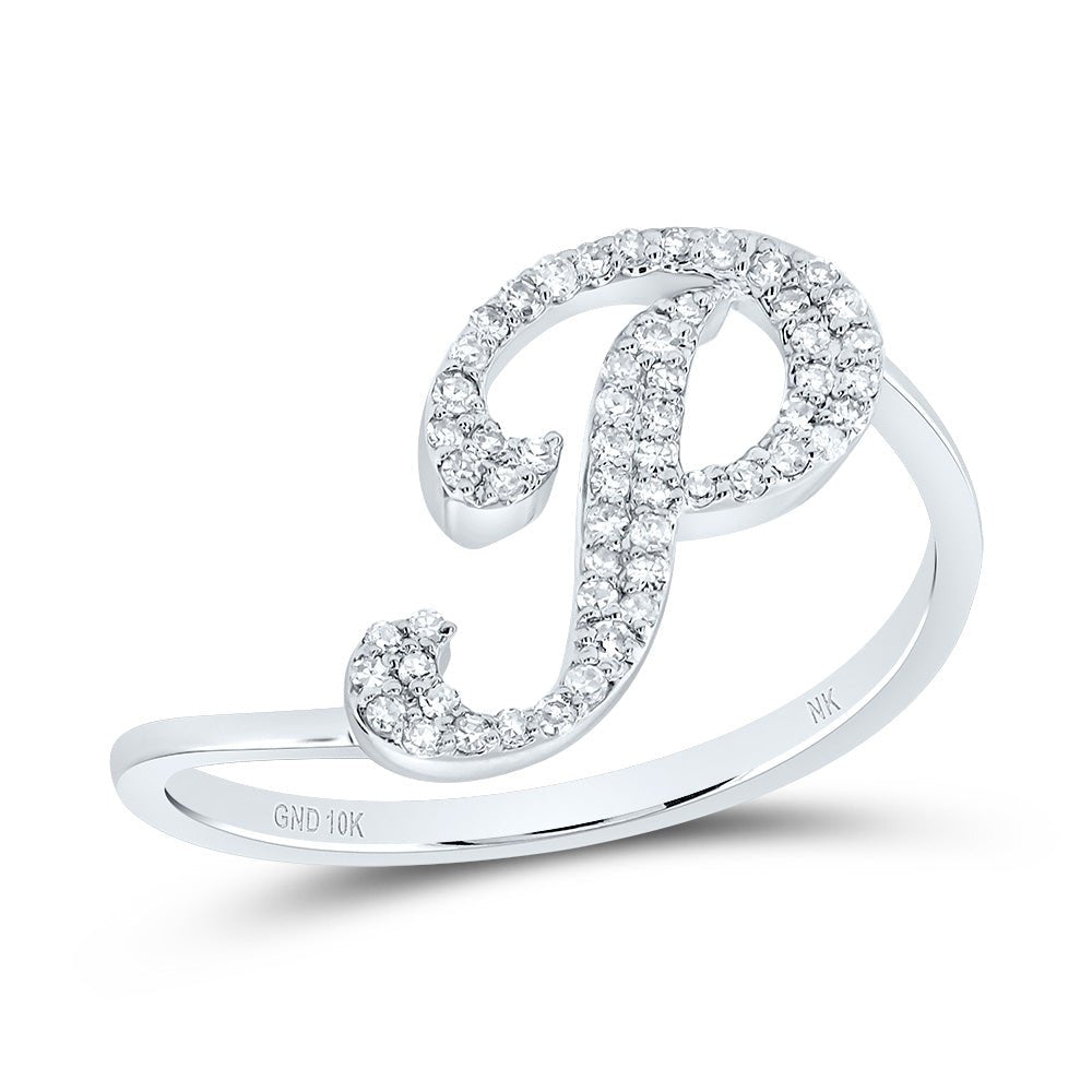 10K White Gold Diamond Gift Initial "P" Ring 1/6 Cttw - Splendid Jewellery
