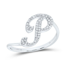 Load image into Gallery viewer, 10K White Gold Diamond Gift Initial "P" Ring 1/6 Cttw - Splendid Jewellery