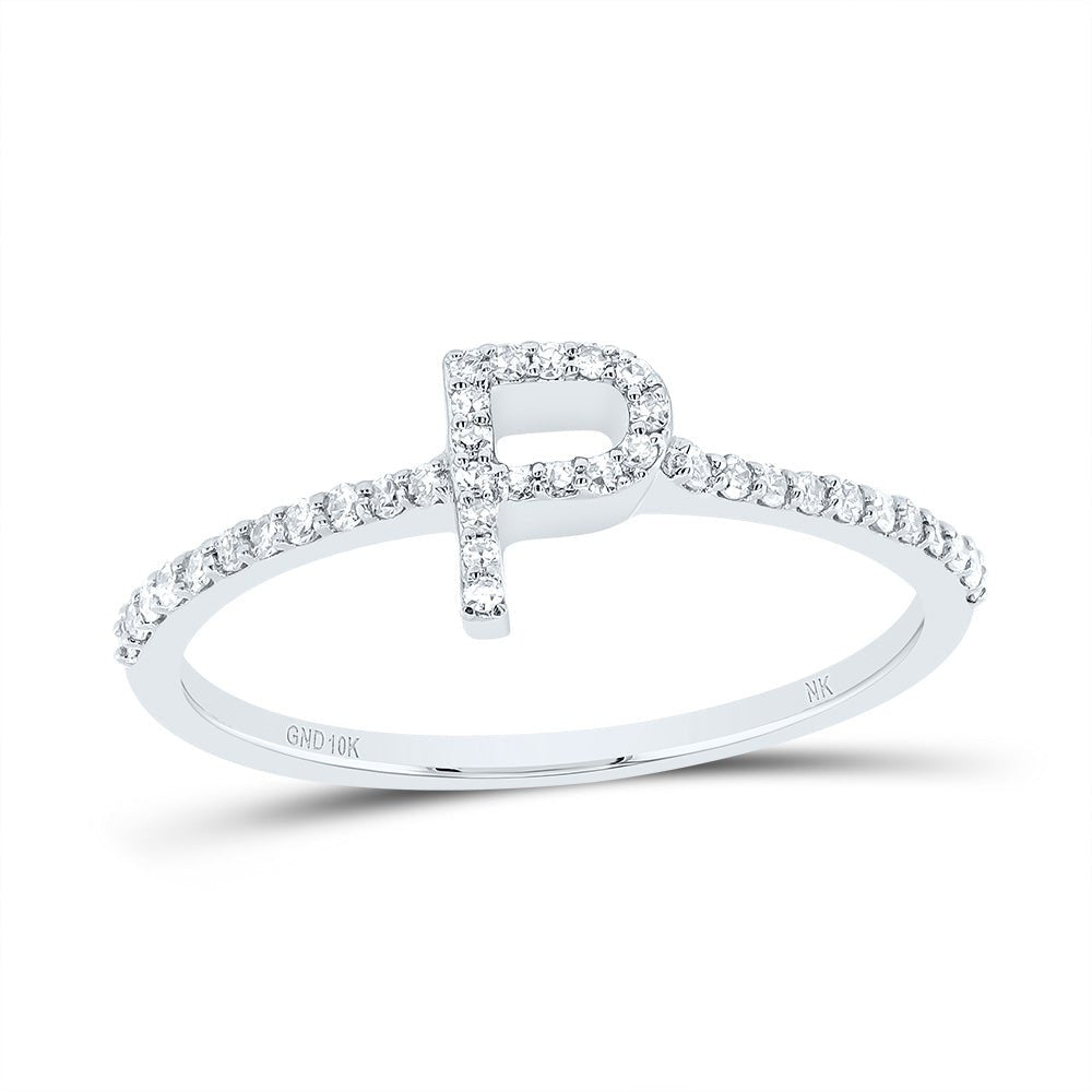 10K White Gold Diamond Gift Initial "P" Ring 1/6 Cttw - Splendid Jewellery