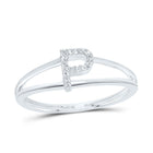 10K White Gold Diamond Gift Initial "P" Women's Ring 1/20 Cttw - Splendid Jewellery