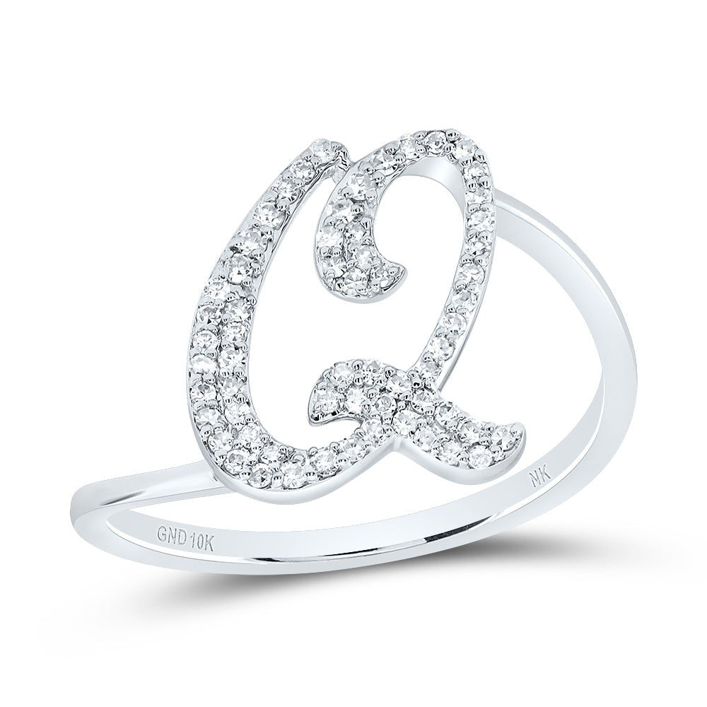 10K White Gold Diamond Gift Initial "Q" Ring 1/5 Cttw - Splendid Jewellery
