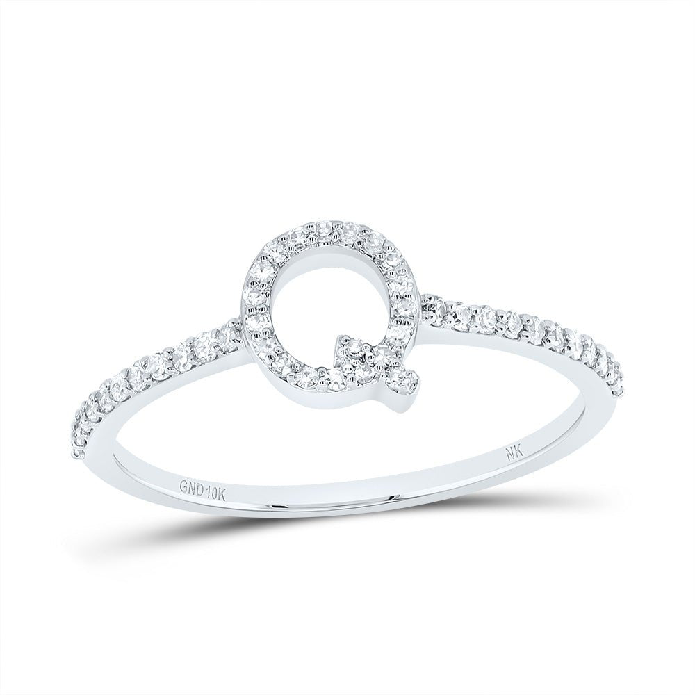 10K White Gold Diamond Gift Initial "Q" Ring 1/6 Cttw - Splendid Jewellery