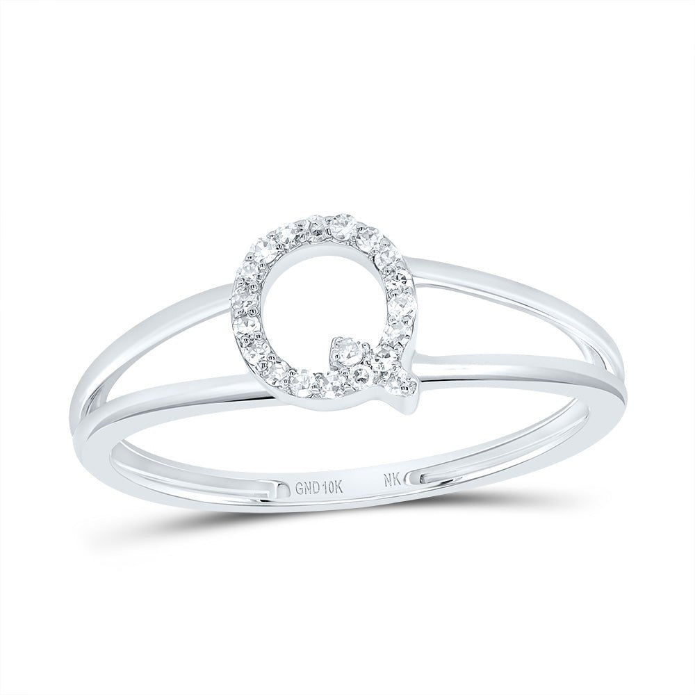 10K White Gold Diamond Gift Initial "Q" Women's Ring 1/12 Cttw - Splendid Jewellery