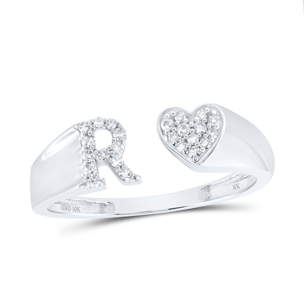 10K White Gold Diamond Gift Initial "R" Women's Heart Ring 1/8 Cttw - Splendid Jewellery