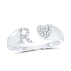 10K White Gold Diamond Gift Initial "R" Women's Heart Ring 1/8 Cttw - Splendid Jewellery