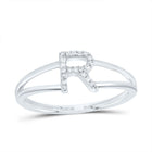 10K White Gold Diamond Gift Initial "R" Women's Ring 1/20 Cttw - Splendid Jewellery