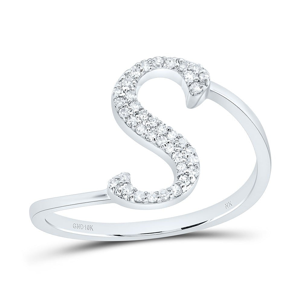10K White Gold Diamond Gift Initial "S" Ring 1/8 Cttw - Splendid Jewellery