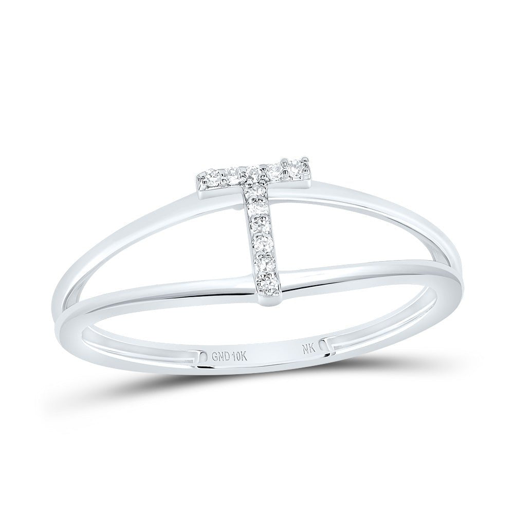10K White Gold Diamond Gift Initial "T" Women's Ring 0.03 Cttw - Splendid Jewellery