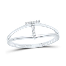 Load image into Gallery viewer, 10K White Gold Diamond Gift Initial "T" Women's Ring 0.03 Cttw - Splendid Jewellery