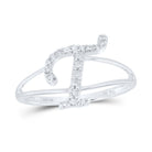 10K White Gold Diamond Gift Initial "T" Women's Ring 1/6 Cttw - Splendid Jewellery