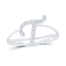 Load image into Gallery viewer, 10K White Gold Diamond Gift Initial "T" Women's Ring 1/6 Cttw - Splendid Jewellery