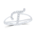 10K White Gold Diamond Gift Initial "T" Women's Ring 1/6 Cttw - Splendid Jewellery