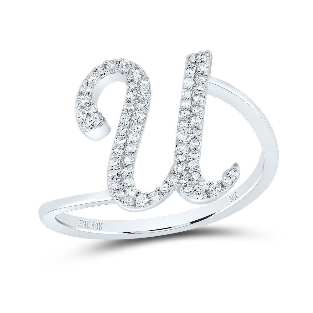 10K White Gold Diamond Gift Initial "U" Ring 1/5 Cttw - Splendid Jewellery