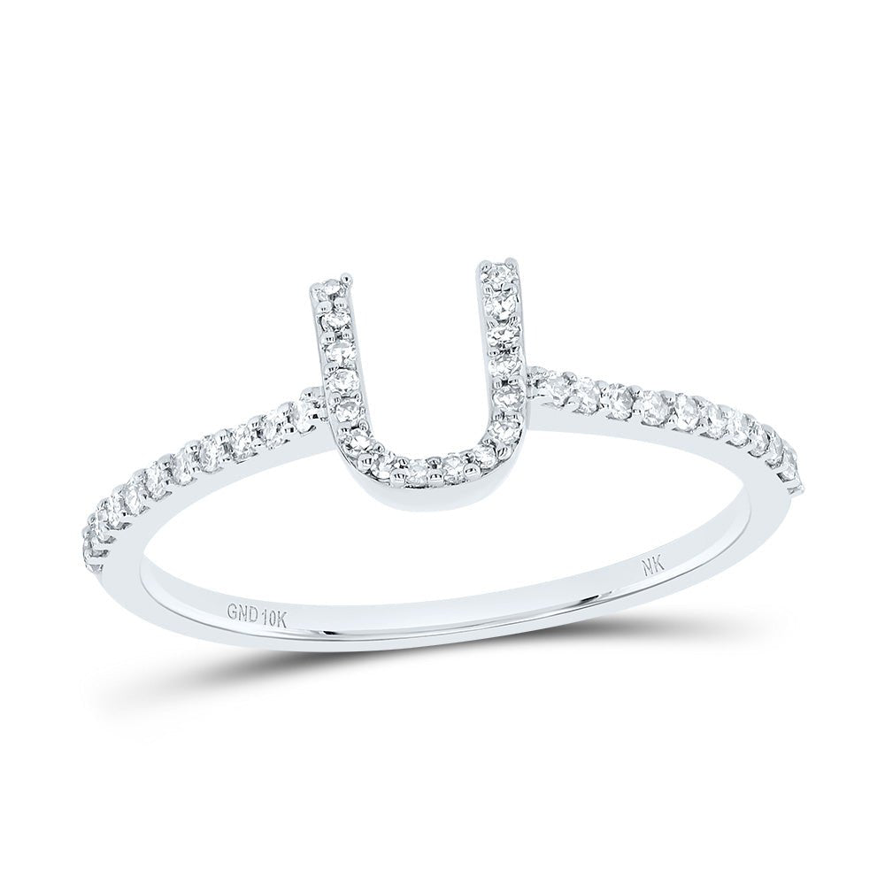 10K White Gold Diamond Gift Initial "U" Ring 1/6 Cttw - Splendid Jewellery