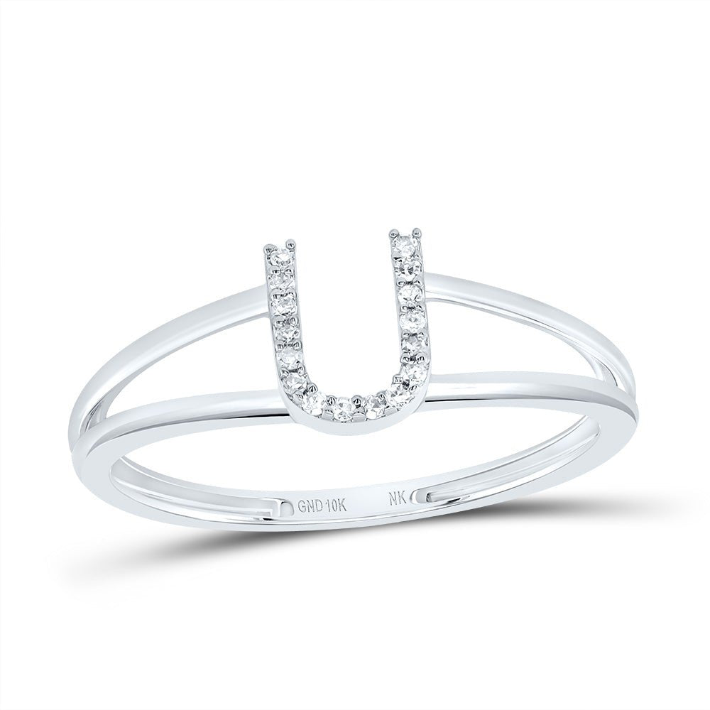10K White Gold Diamond Gift Initial "U" Women's Ring 1/20 Cttw - Splendid Jewellery