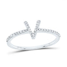 10K White Gold Diamond Gift Initial "V" Ring 1/6 Cttw - Splendid Jewellery