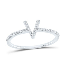 Load image into Gallery viewer, 10K White Gold Diamond Gift Initial "V" Ring 1/6 Cttw - Splendid Jewellery