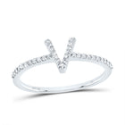 10K White Gold Diamond Gift Initial "V" Ring 1/6 Cttw - Splendid Jewellery