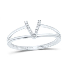Load image into Gallery viewer, 10K White Gold Diamond Gift Initial "V" Women's Ring 1/20 Cttw - Splendid Jewellery