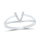 10K White Gold Diamond Gift Initial "V" Women's Ring 1/20 Cttw - Splendid Jewellery