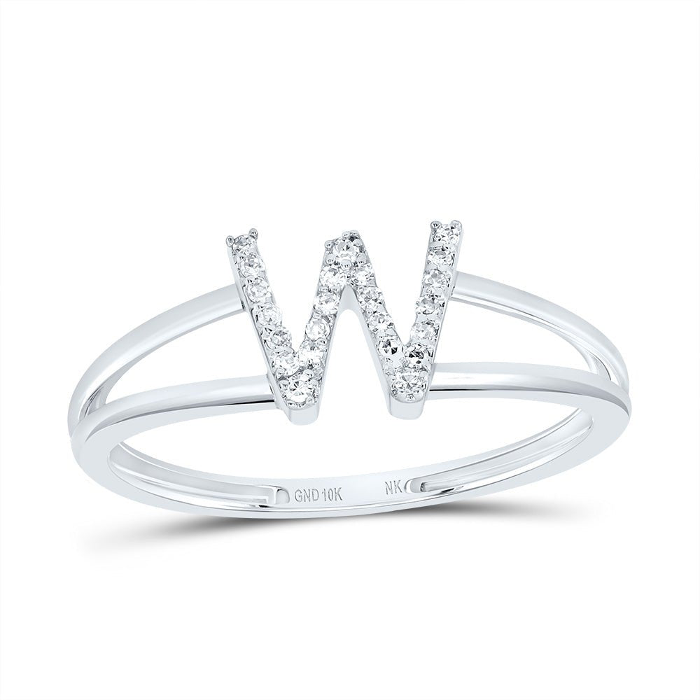 10K White Gold Diamond Gift Initial "W" Women's Ring 1/12 Cttw - Splendid Jewellery