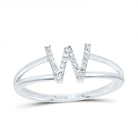 10K White Gold Diamond Gift Initial "W" Women's Ring 1/12 Cttw - Splendid Jewellery