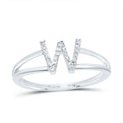 10K White Gold Diamond Gift Initial "W" Women's Ring 1/12 Cttw - Splendid Jewellery