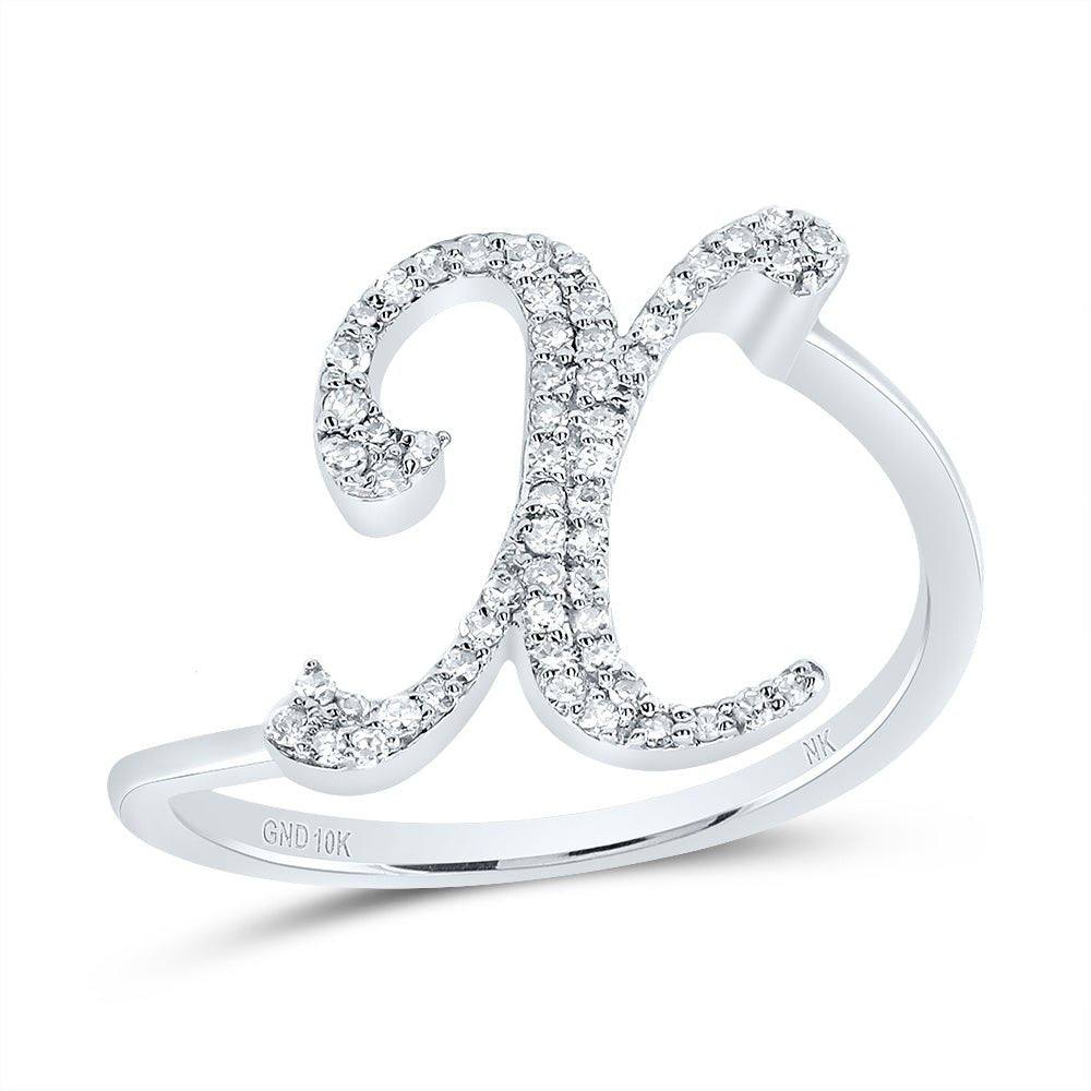 10K White Gold Diamond Gift Initial "X" Ring 1/6 Cttw - Splendid Jewellery