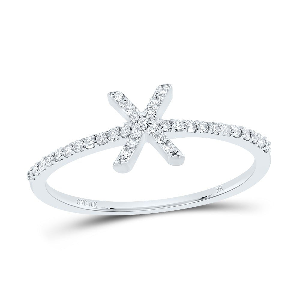 10K White Gold Diamond Gift Initial "X" Ring 1/6 Cttw - Splendid Jewellery