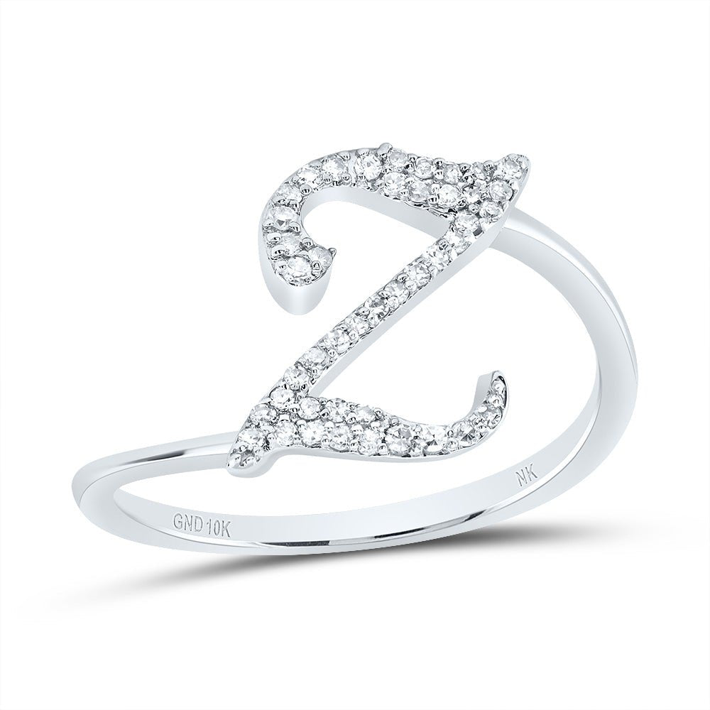 10K White Gold Diamond Gift Initial "Z" Ring 1/8 Cttw - Splendid Jewellery