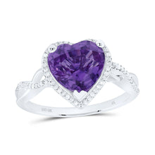 Load image into Gallery viewer, 10K White Gold Diamond Heart Alexandrite Synthetic Ring 1/8 Cttw - Splendid Jewellery