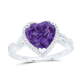 10K White Gold Diamond Heart Alexandrite Synthetic Ring 1/8 Cttw - Splendid Jewellery