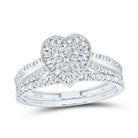 10K White Gold Diamond Heart Single Halo Bridal Set 3/8 Cttw - Splendid Jewellery