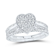 Load image into Gallery viewer, 10K White Gold Diamond Heart Single Halo Bridal Set 3/8 Cttw - Splendid Jewellery