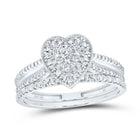 10K White Gold Diamond Heart Single Halo Bridal Set 3/8 Cttw - Splendid Jewellery