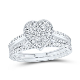 10K White Gold Diamond Heart Single Halo Bridal Set 3/8 Cttw - Splendid Jewellery