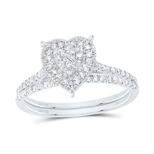 Load image into Gallery viewer, 10K White Gold Diamond Heart Single Halo Bridal Set 3/8 Cttw - Splendid Jewellery