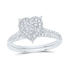 10K White Gold Diamond Heart Single Halo Bridal Set 3/8 Cttw - Splendid Jewellery